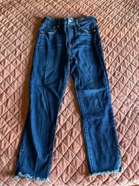 Dear John Dark wash denim jeans straight leg raw hem